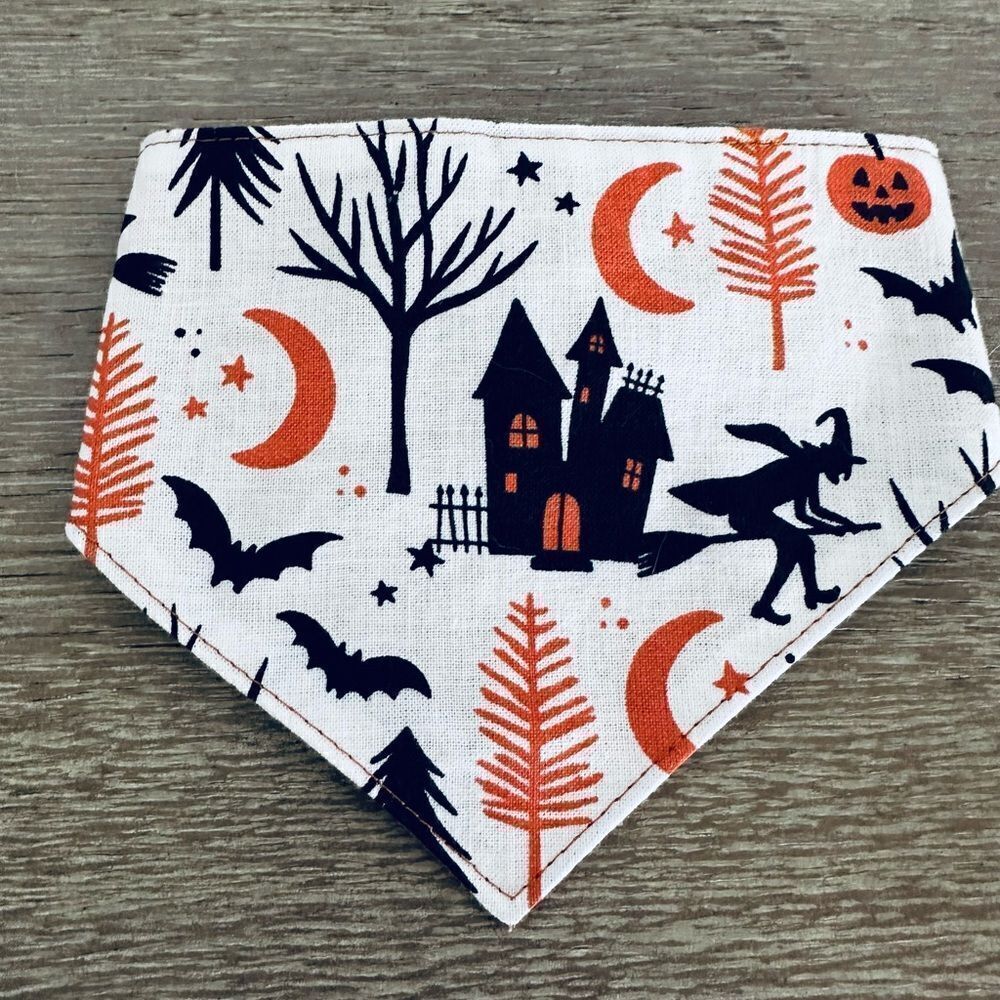 Halloween Fall Dog Spooky Print Bandana Neck Collar XS